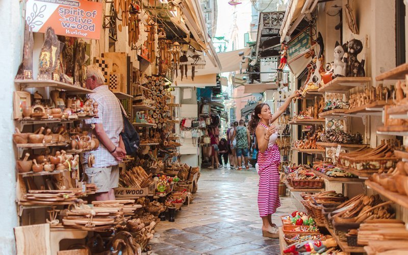 Olive wood items in Corfu Town