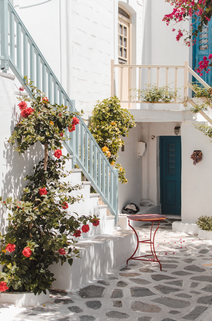 Corner with cute stairs and flowers in Parikia, Paros
