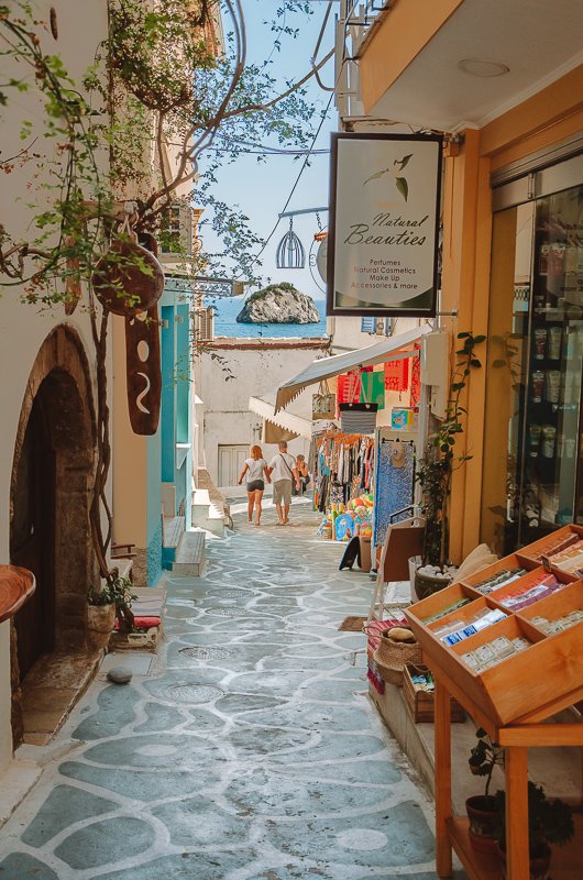 Street and shops in Parga